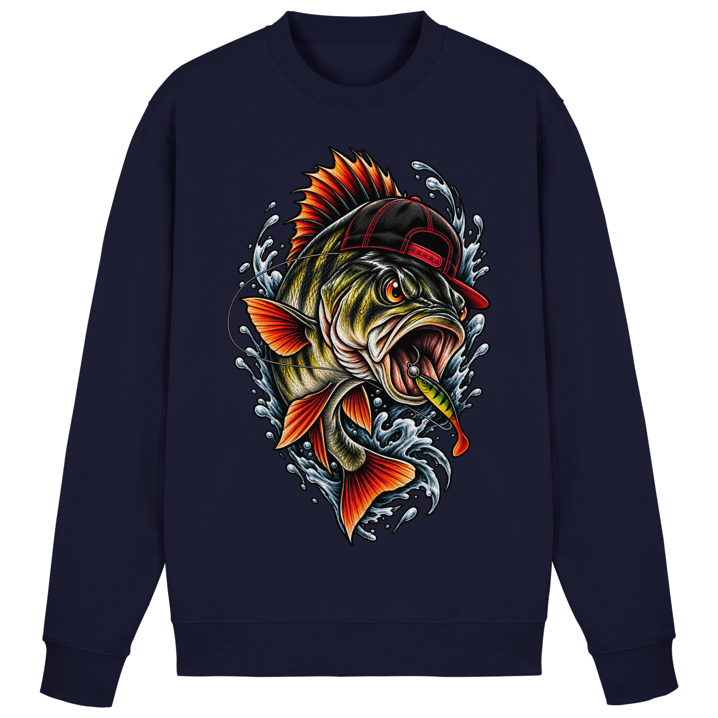 Cooler Barsch mit Cap Angelpulli für Barschangler Perch Sweatshirt Angler Angeln