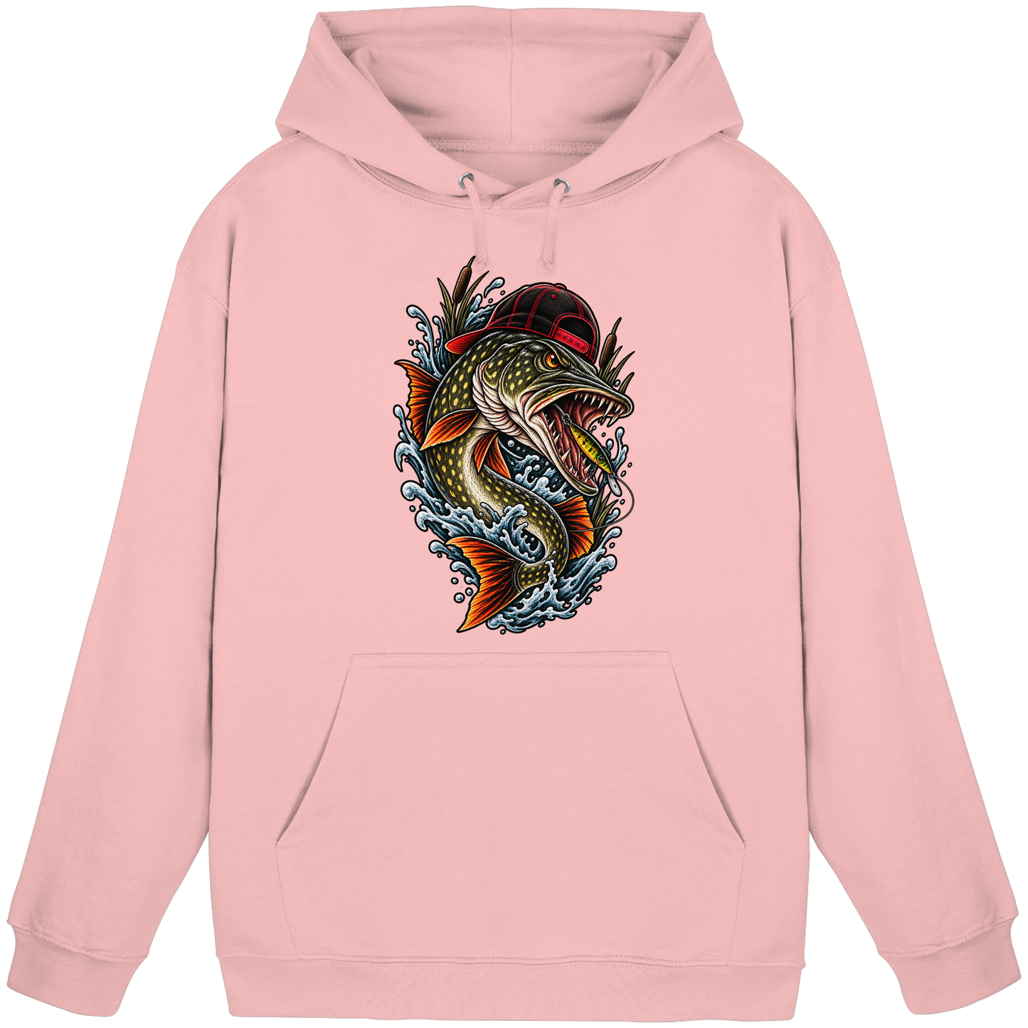 Cooler Hecht mit Cap Angelhoodie für Hechtangler Angeln Hoodie KaPu Pike