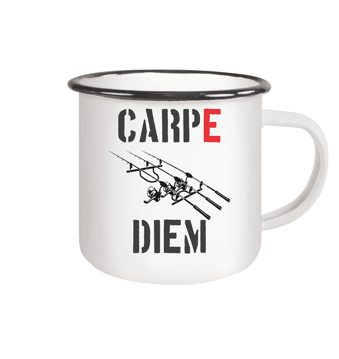 CARPE DIEM - Karpfenangler Karpfen Carp - Emaille Tasse (Black)