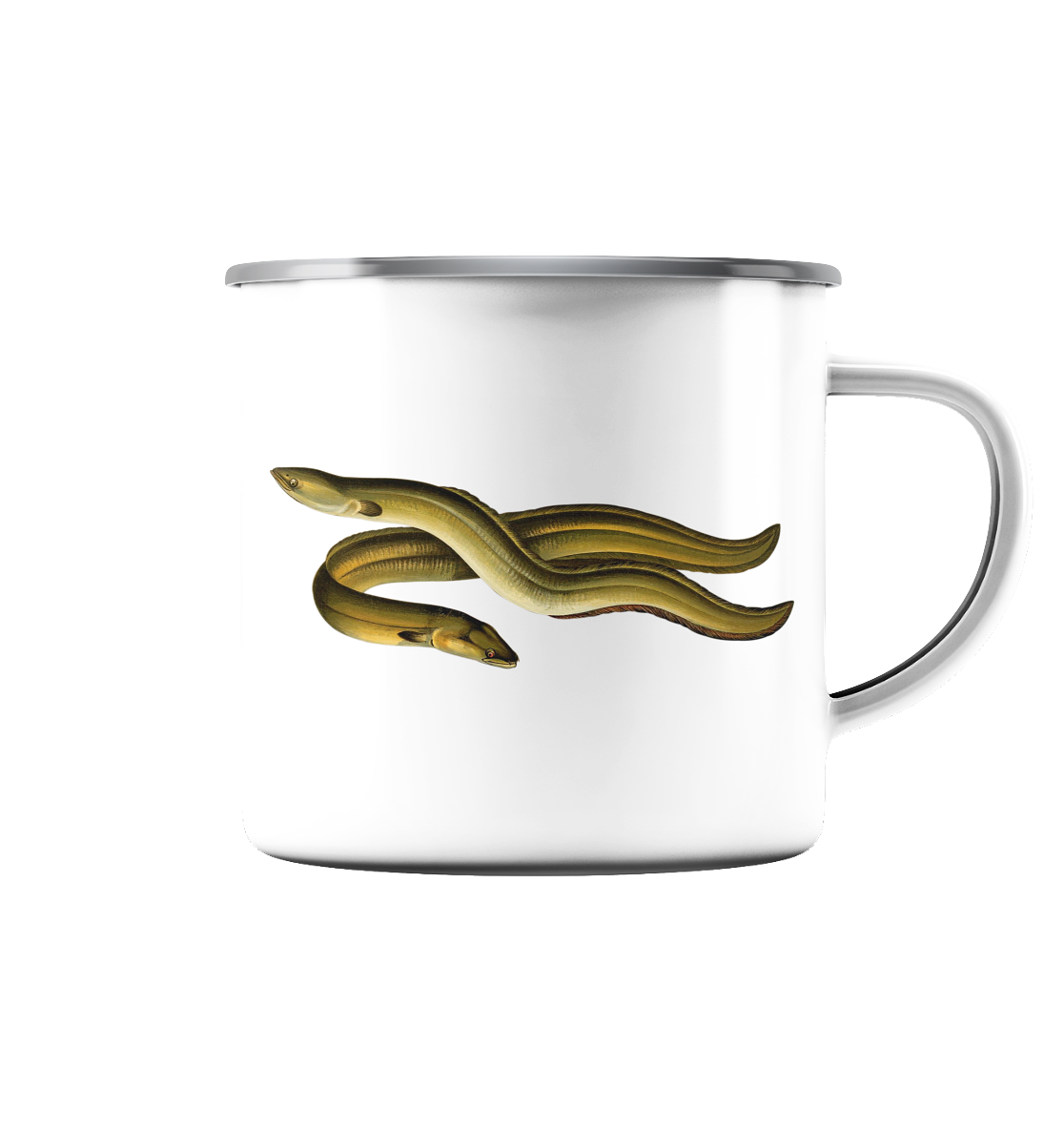 Aal – Lustiges Zielfisch Design für Angler und Fischliebhaber - Emaille Tasse (Silber)