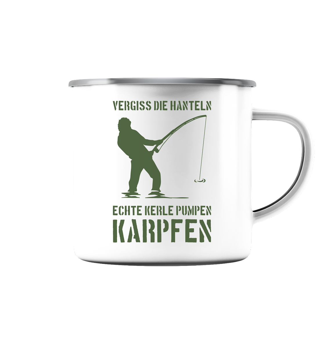 Vergiss die Hanteln echte Kerle pumpen Karpfen - Emaille Tasse (Silber)