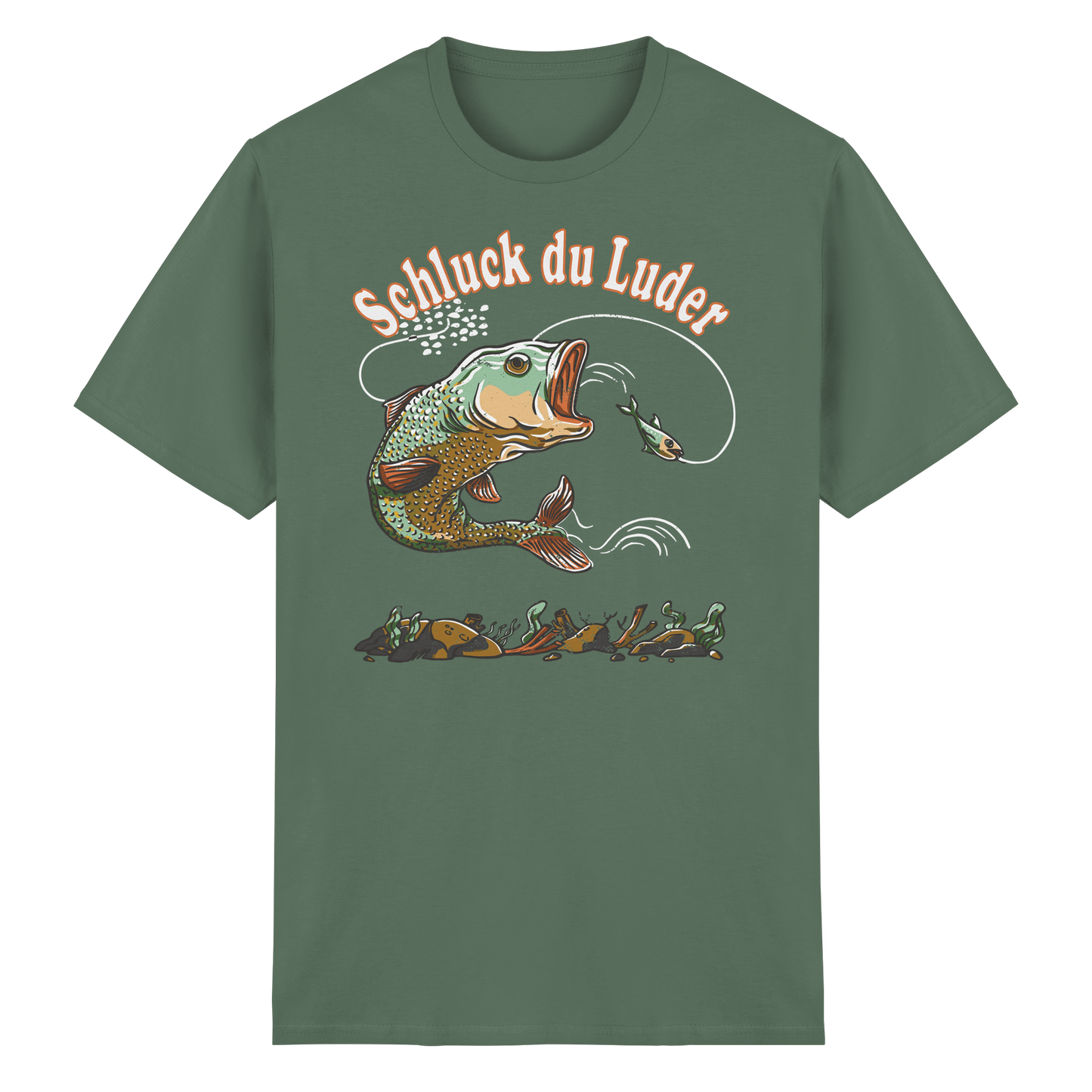 Schluck du Luder Angeln T-Shirt | Lustiges Angelshirt für Männer & Frauen