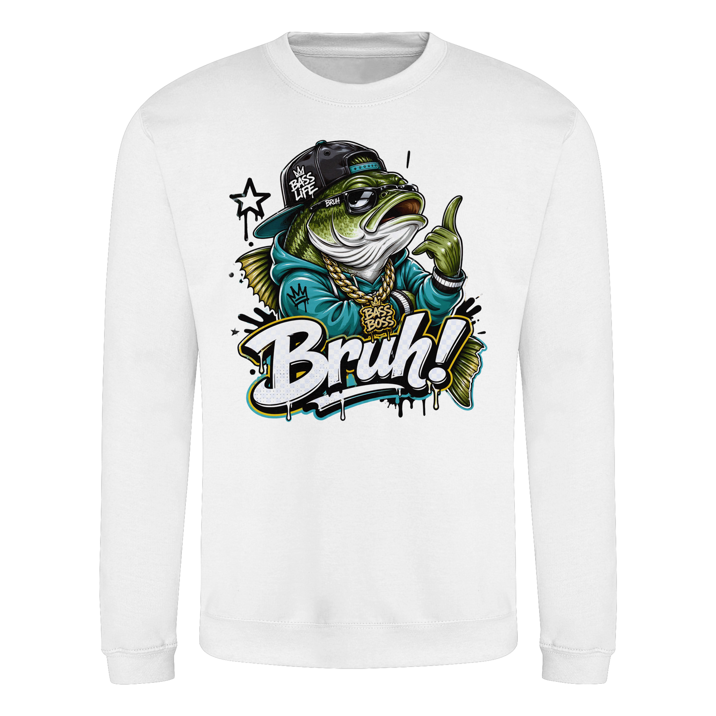 Bruh Bass Boss Life Fishing Hip Hop Barsch Angler Streetwear Sweatshirt