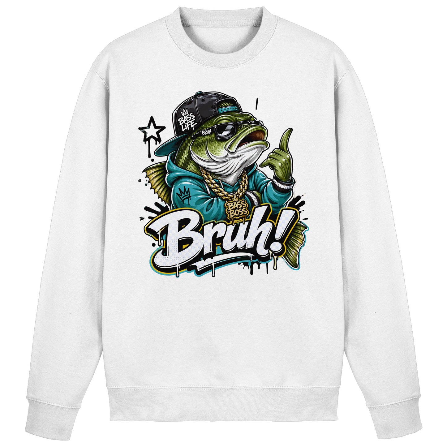 Bruh Bass Boss Life Fishing Hip Hop Barsch Angler Streetwear Sweatshirt