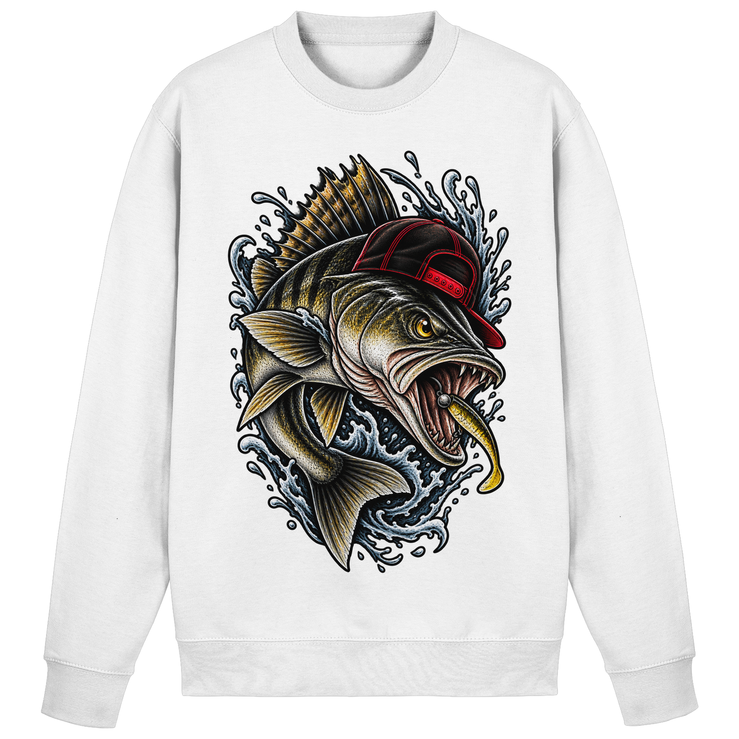 Cooler Barsch mit Cap Angelpulli für Barschangler Sweatshirt Perch Zielfisch