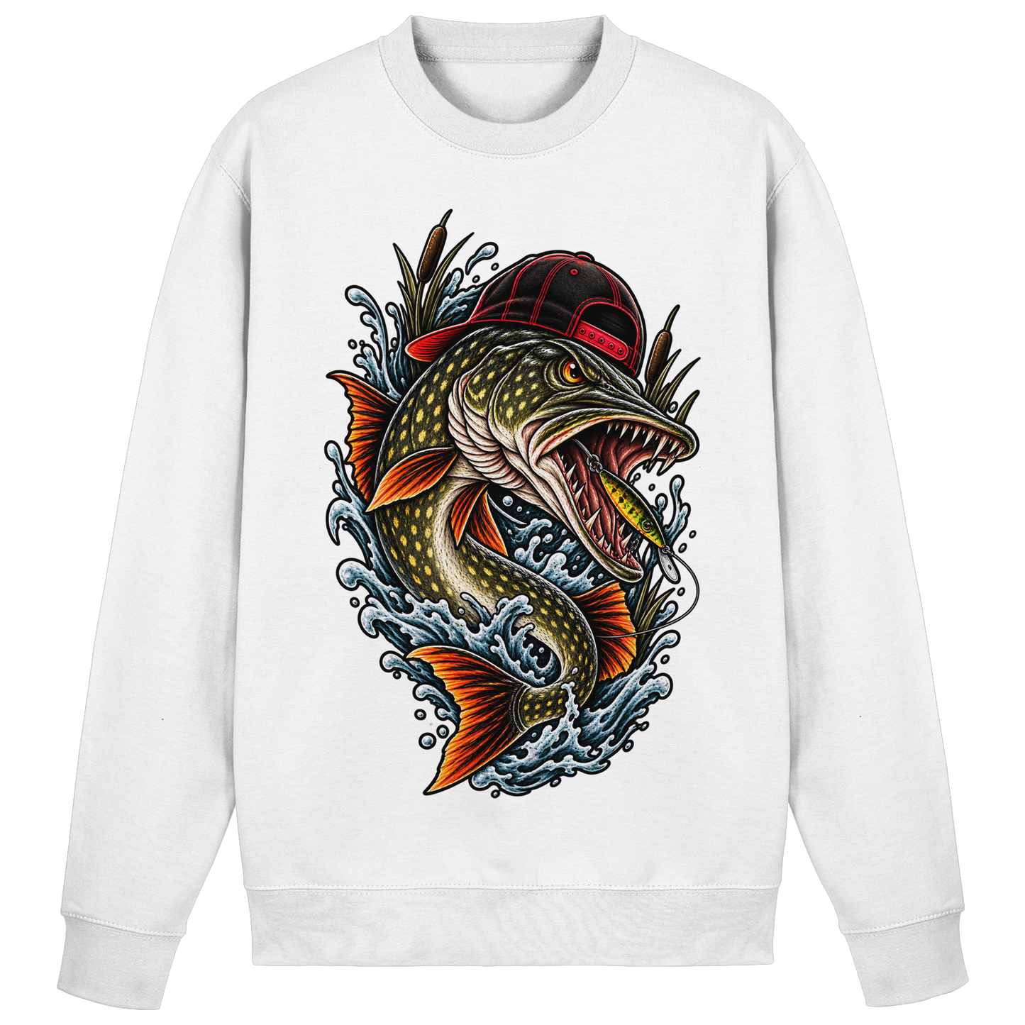 Cooler Hecht mit Cap Angelpulli für Hechtangler Angeln Sweatshirt Pike Pulli