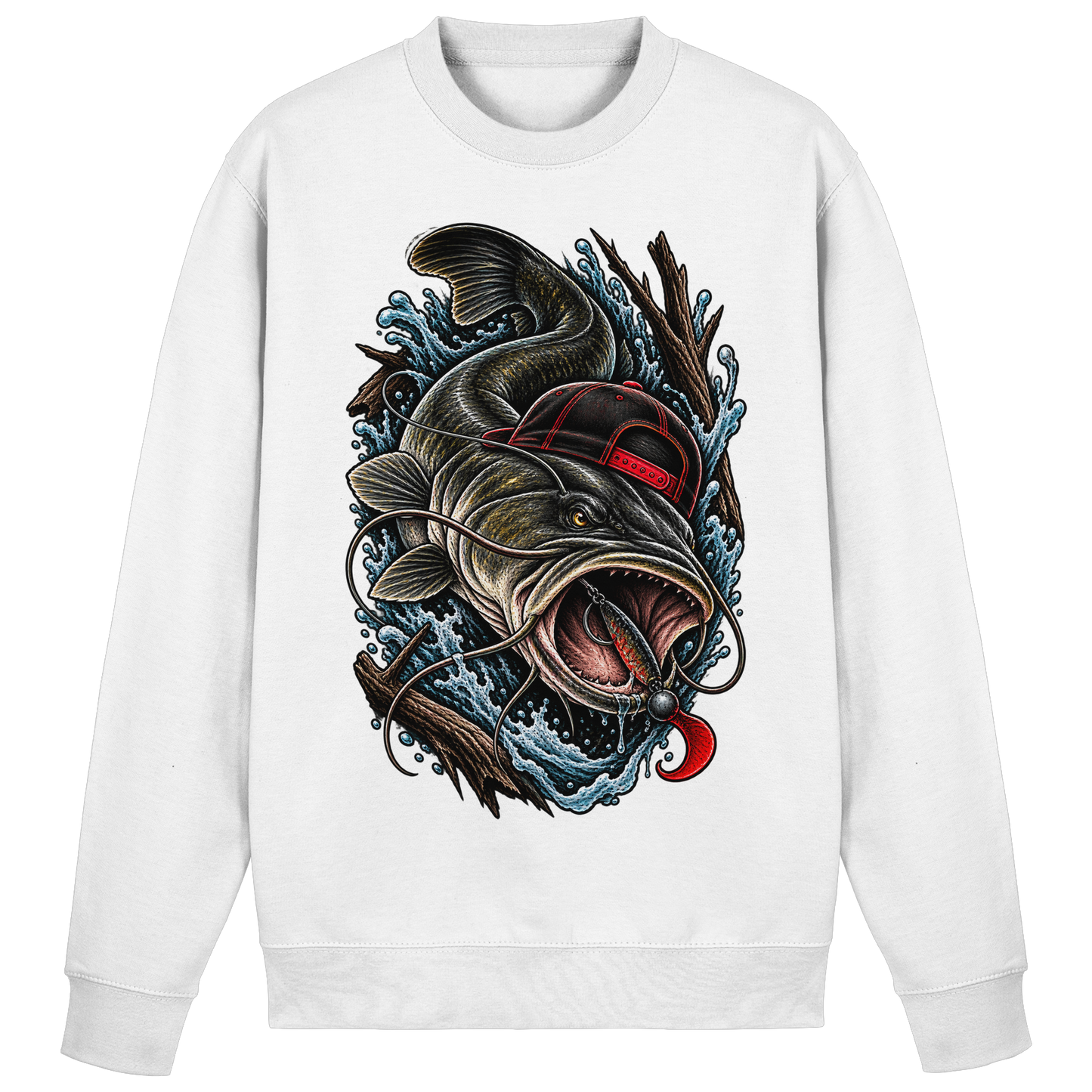 Cooler Waller mit Cap Sweatshirt Wels Angler Pulli für Wallerangler Catfish