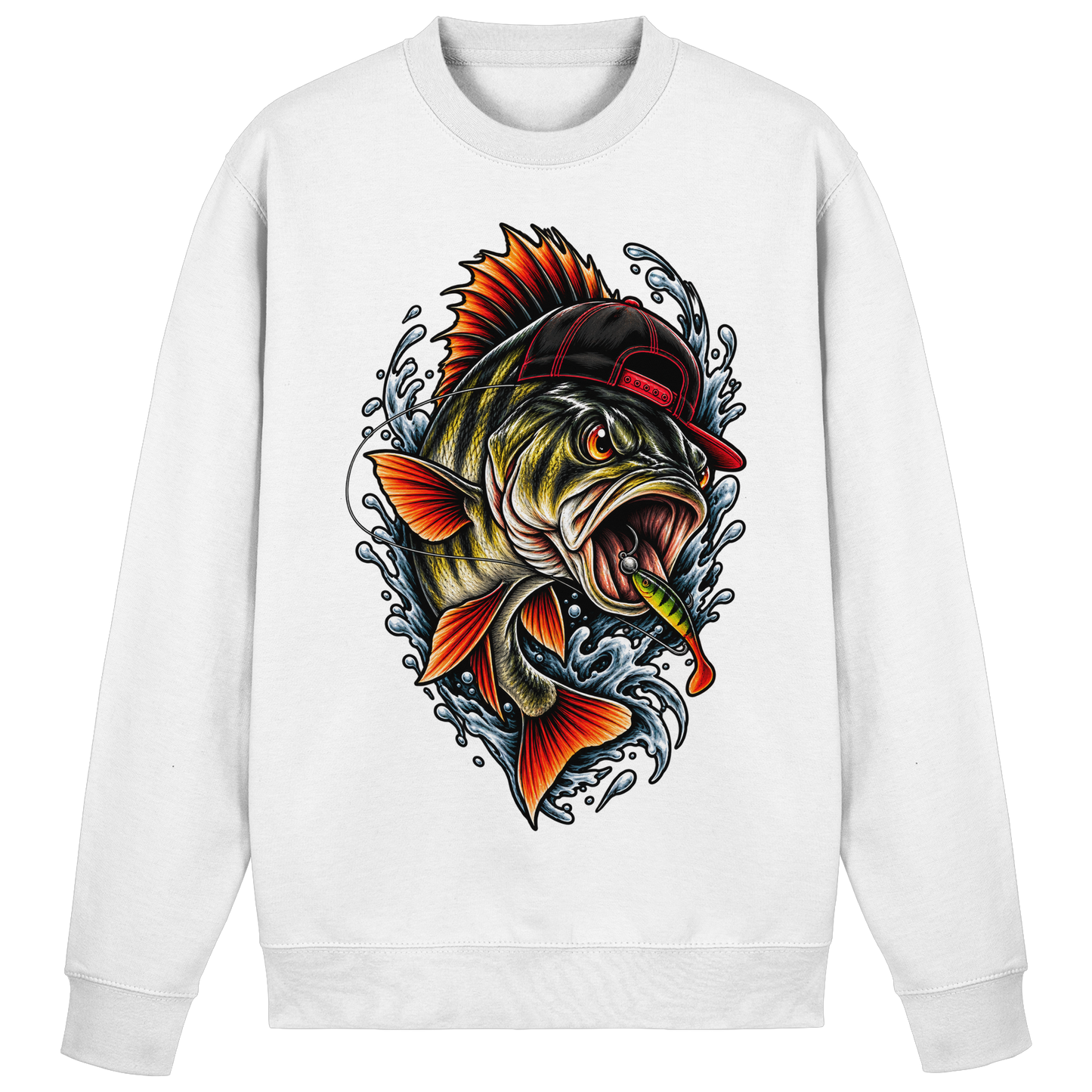 Cooler Barsch mit Cap Angelpulli für Barschangler Perch Sweatshirt Angler Angeln