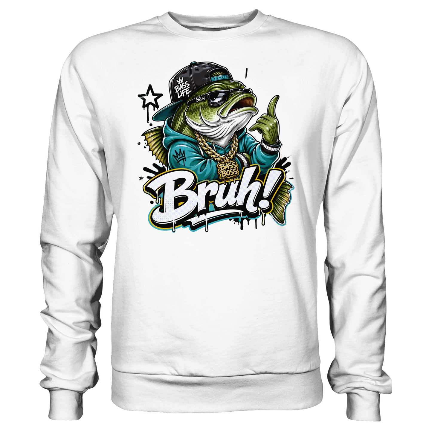 Bruh Bass Boss Life Fishing Hip Hop Barsch Angler Streetwear Sweatshirt