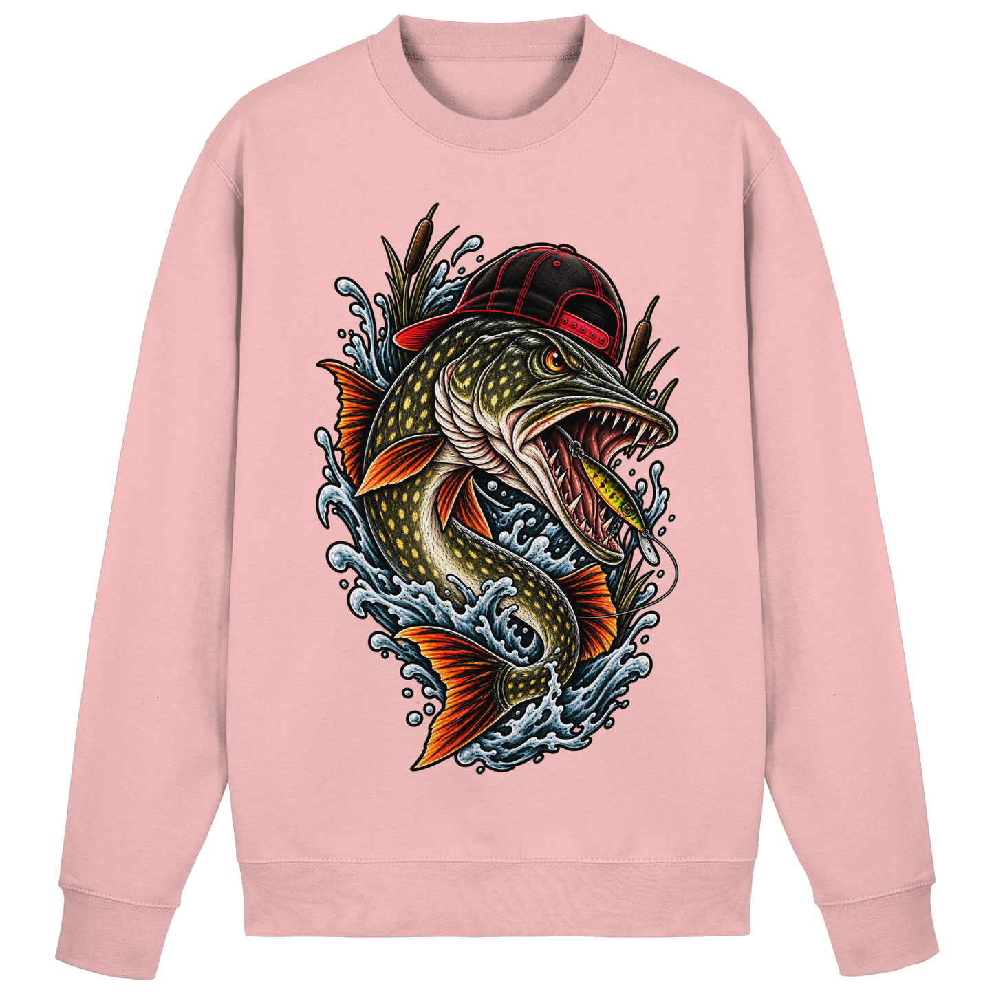 Cooler Hecht mit Cap Angelpulli für Hechtangler Angeln Sweatshirt Pike Pulli