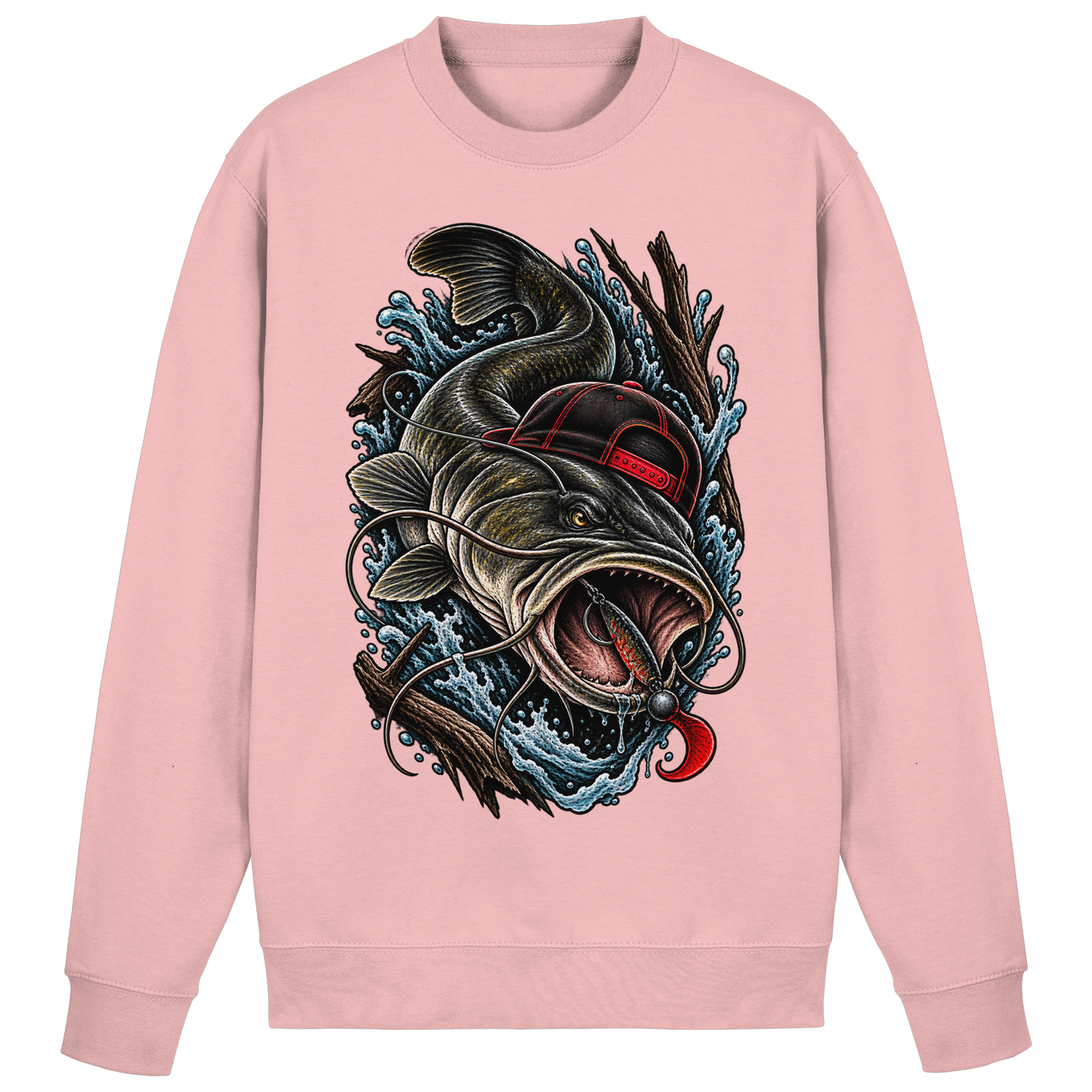 Cooler Waller mit Cap Sweatshirt Wels Angler Pulli für Wallerangler Catfish