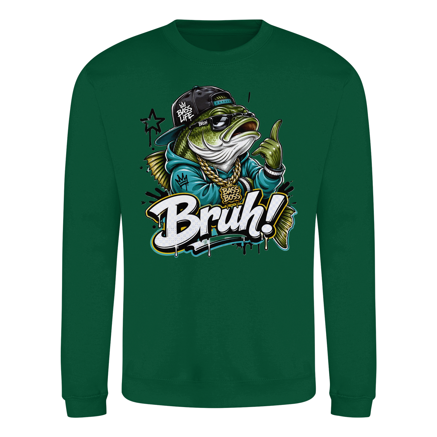 Bruh Bass Boss Life Fishing Hip Hop Barsch Angler Streetwear Sweatshirt