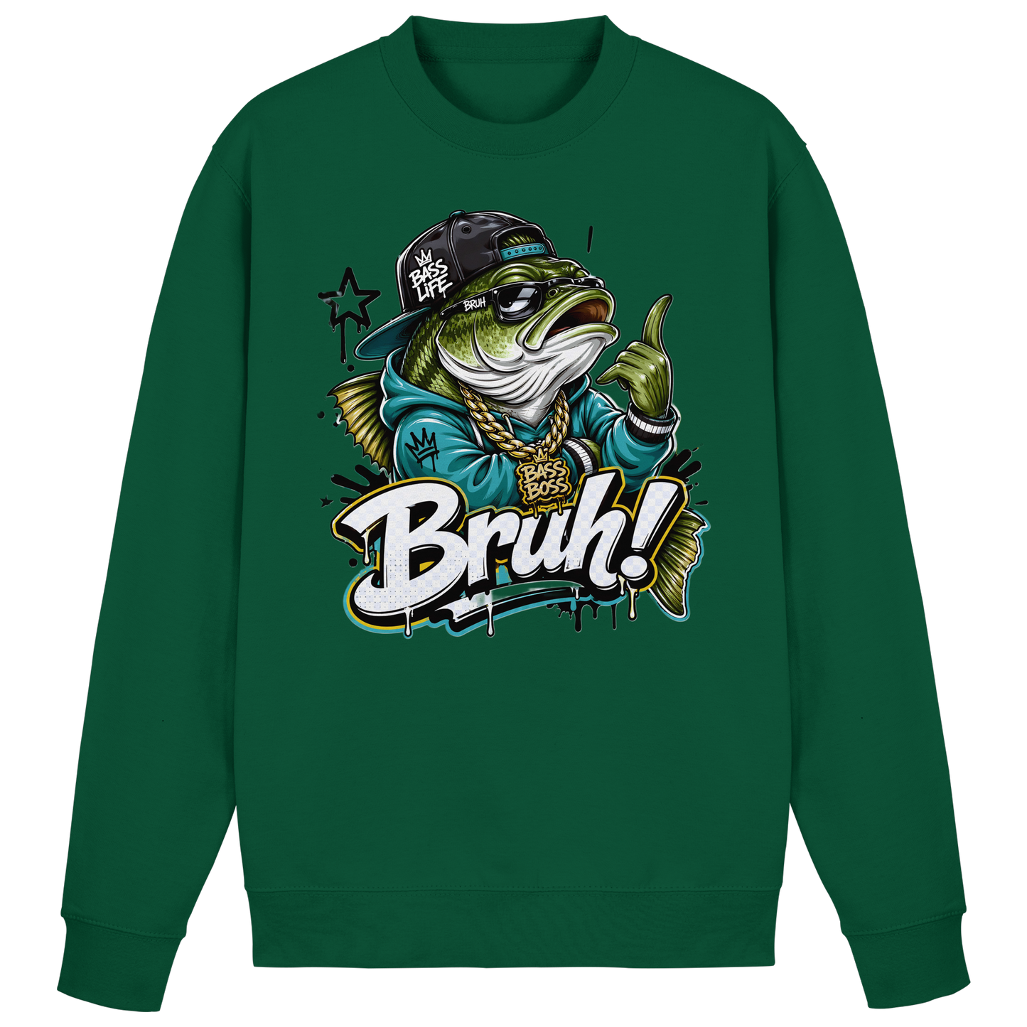 Bruh Bass Boss Life Fishing Hip Hop Barsch Angler Streetwear Sweatshirt