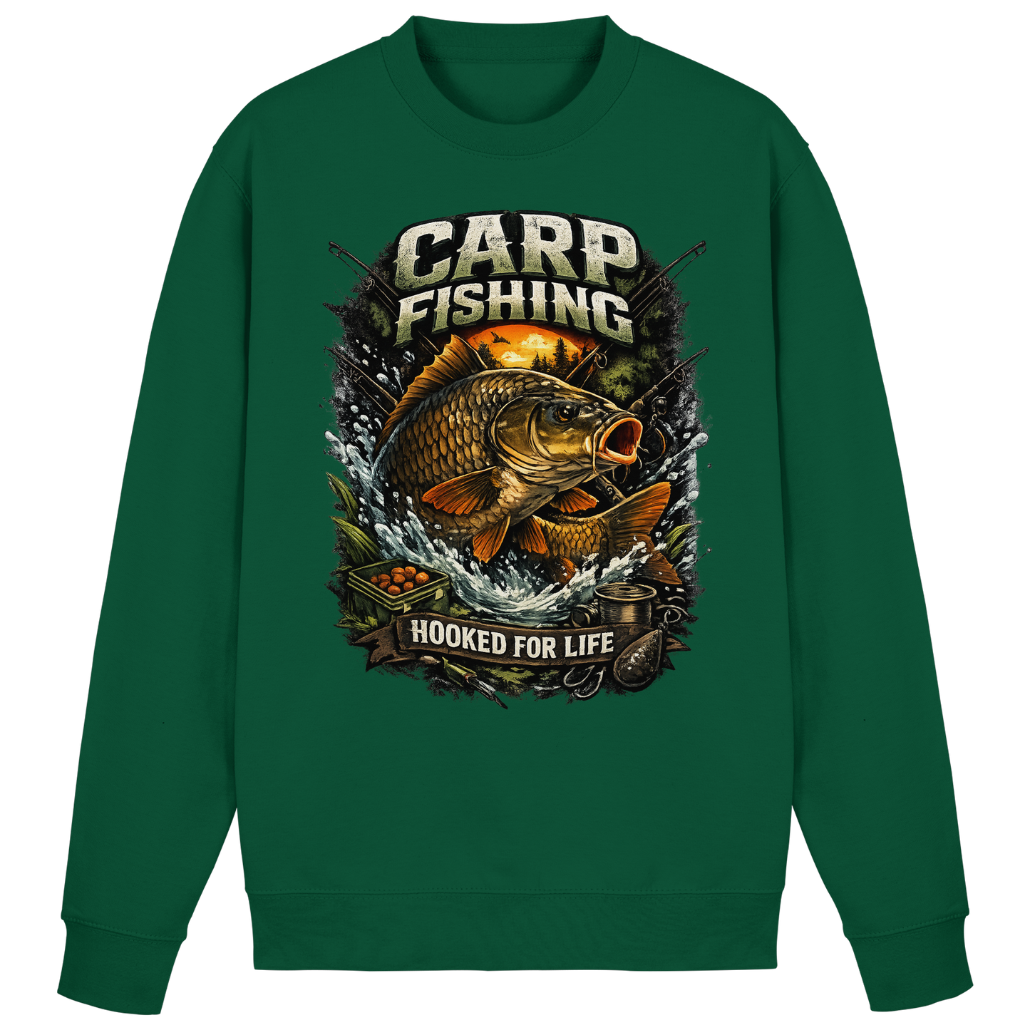Carp Fishing „Hooked for Life“ Karpfenangler Karpfen Angler Sweatshirt