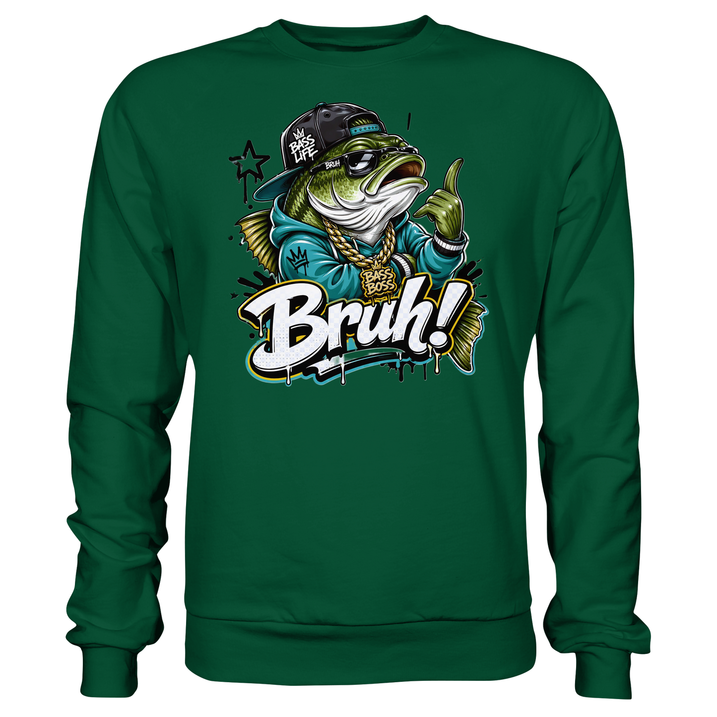 Bruh Bass Boss Life Fishing Hip Hop Barsch Angler Streetwear Sweatshirt