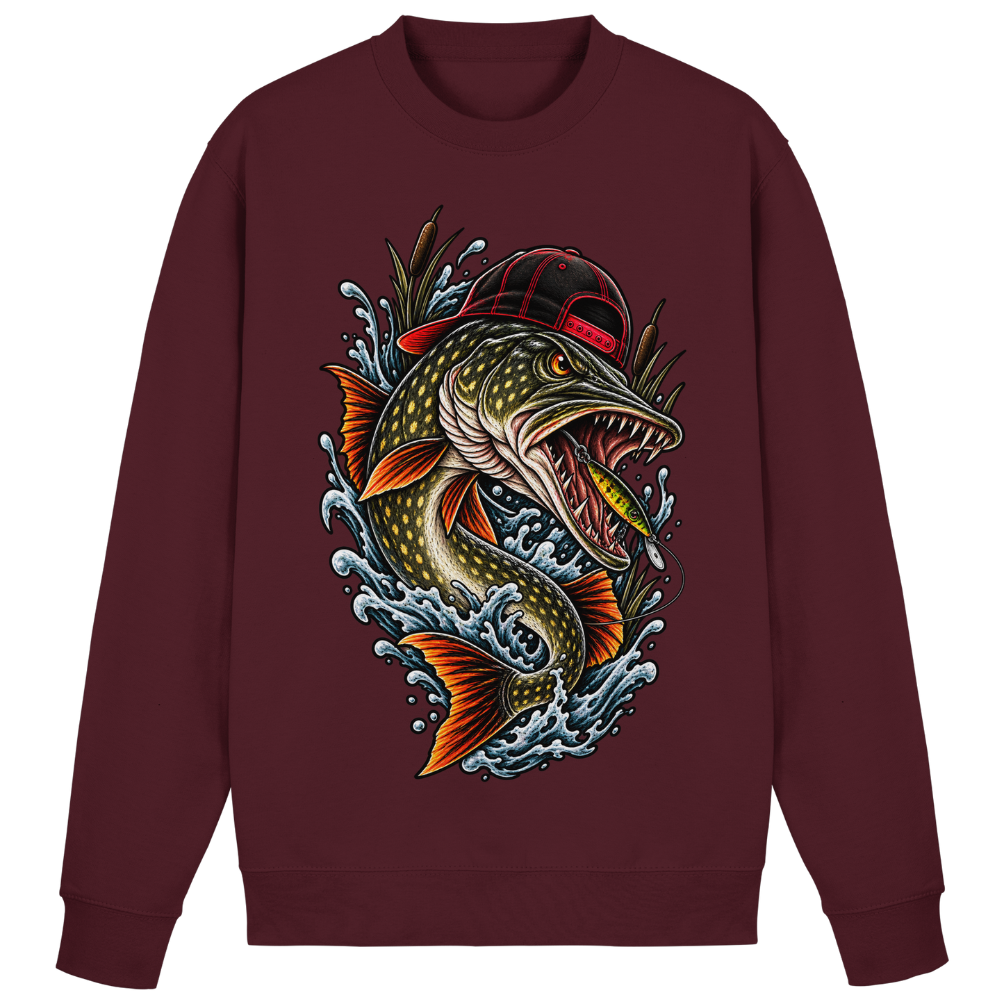 Cooler Hecht mit Cap Angelpulli für Hechtangler Angeln Sweatshirt Pike Pulli