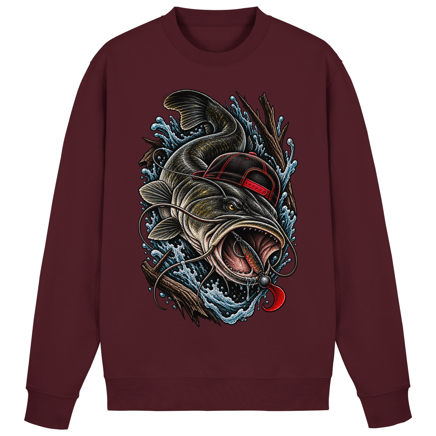 Cooler Waller mit Cap Sweatshirt Wels Angler Pulli für Wallerangler Catfish
