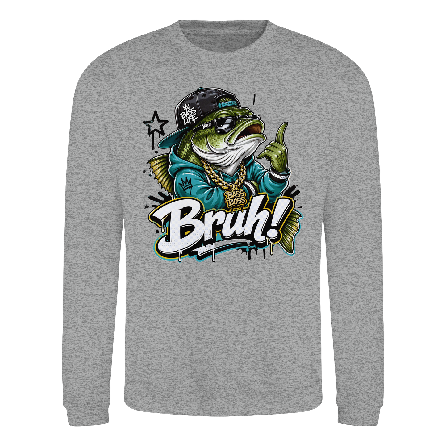 Bruh Bass Boss Life Fishing Hip Hop Barsch Angler Streetwear Sweatshirt