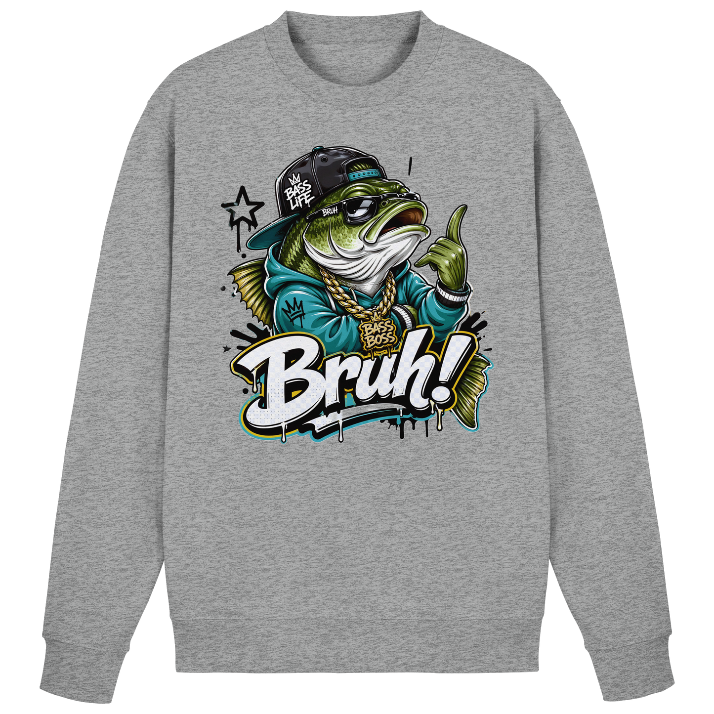 Bruh Bass Boss Life Fishing Hip Hop Barsch Angler Streetwear Sweatshirt
