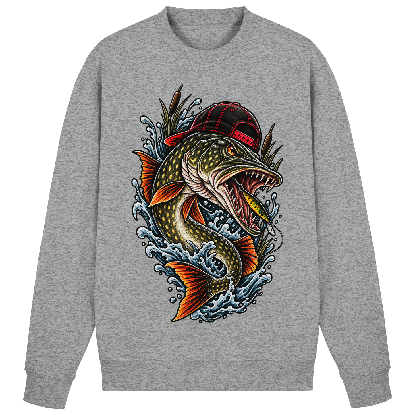 Cooler Hecht mit Cap Angelpulli für Hechtangler Angeln Sweatshirt Pike Pulli