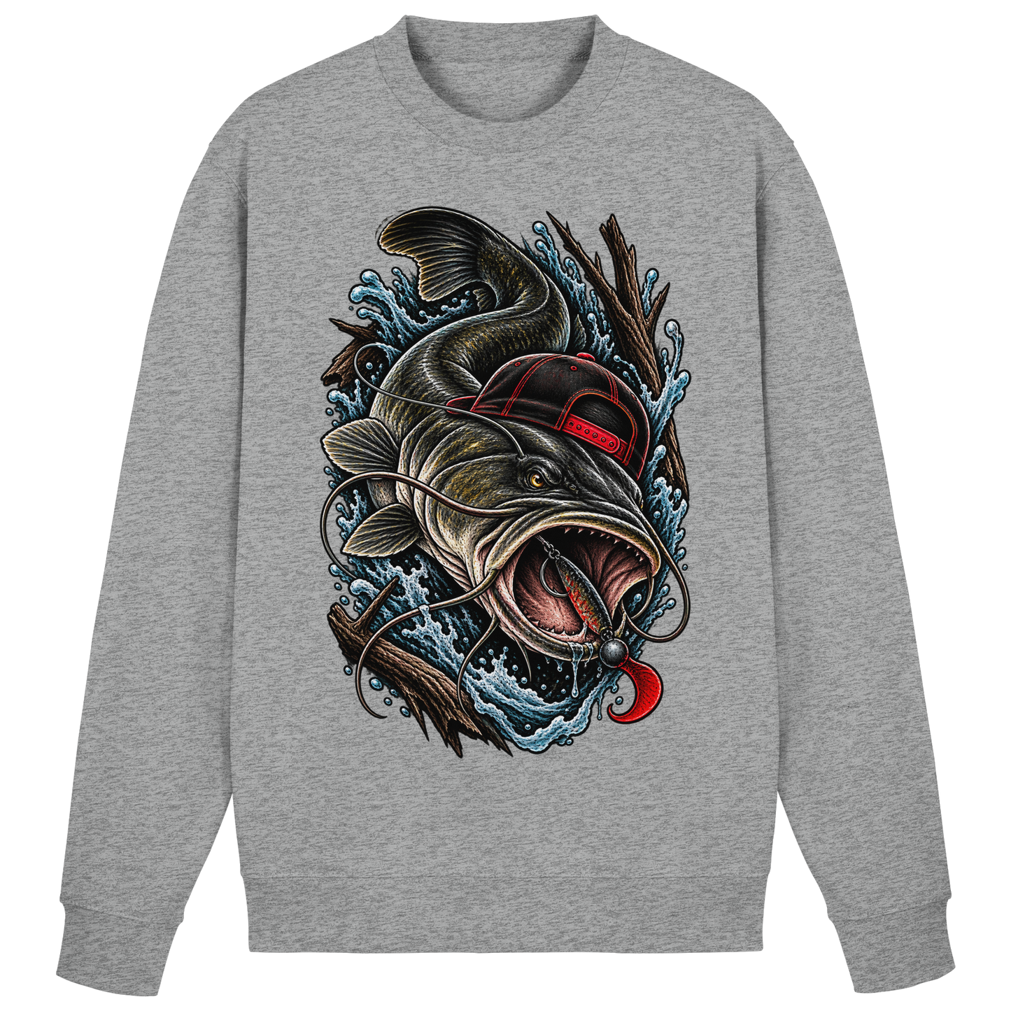 Cooler Waller mit Cap Sweatshirt Wels Angler Pulli für Wallerangler Catfish
