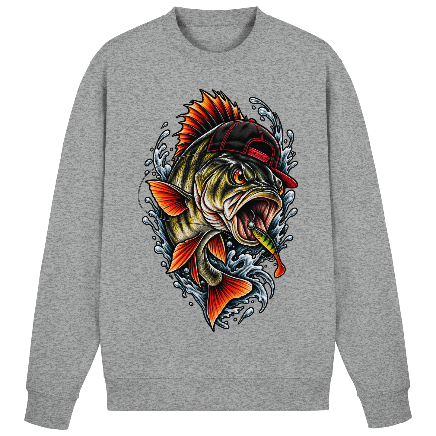 Cooler Barsch mit Cap Angelpulli für Barschangler Perch Sweatshirt Angler Angeln