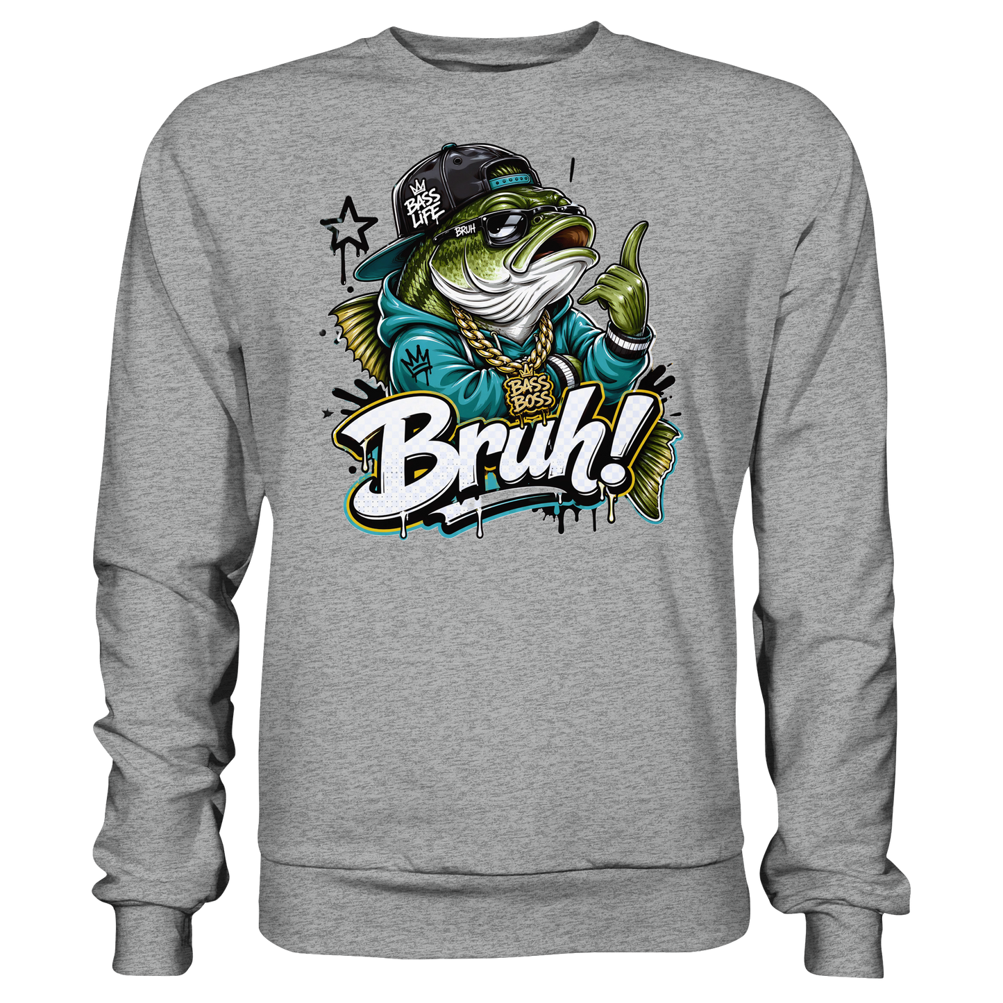 Bruh Bass Boss Life Fishing Hip Hop Barsch Angler Streetwear Sweatshirt