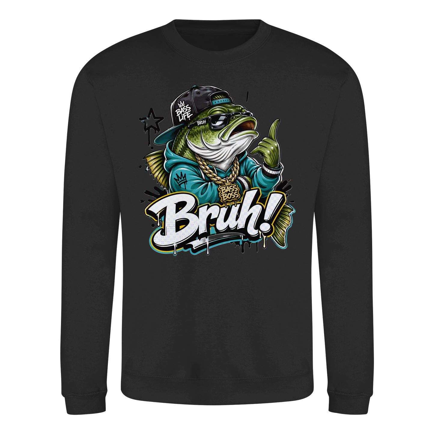 Bruh Bass Boss Life Fishing Hip Hop Barsch Angler Streetwear Sweatshirt