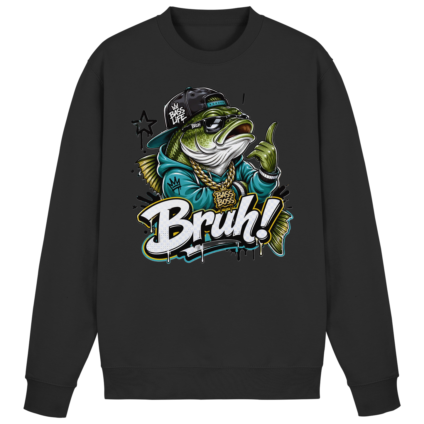 Bruh Bass Boss Life Fishing Hip Hop Barsch Angler Streetwear Sweatshirt