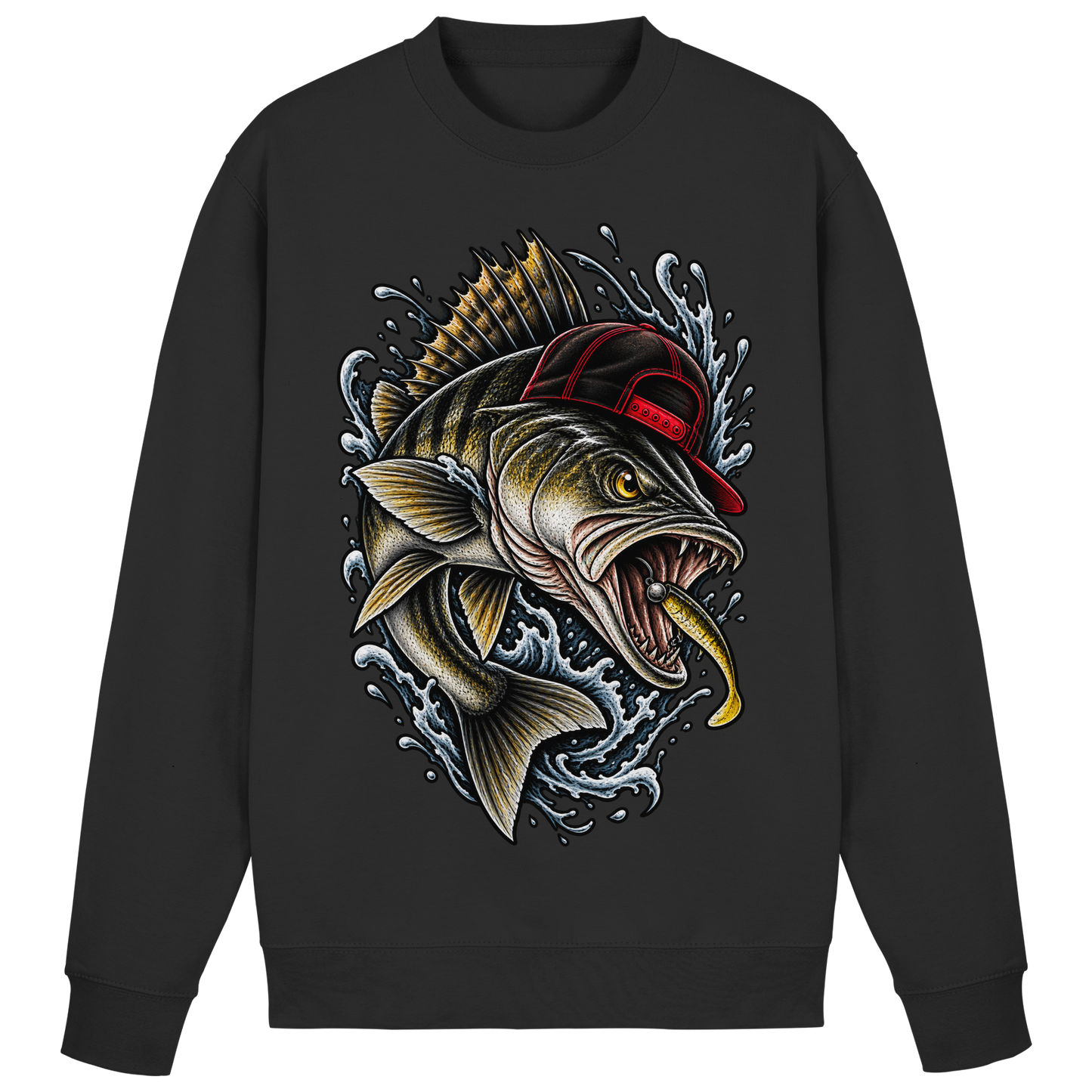 Cooler Barsch mit Cap Angelpulli für Barschangler Sweatshirt Perch Zielfisch