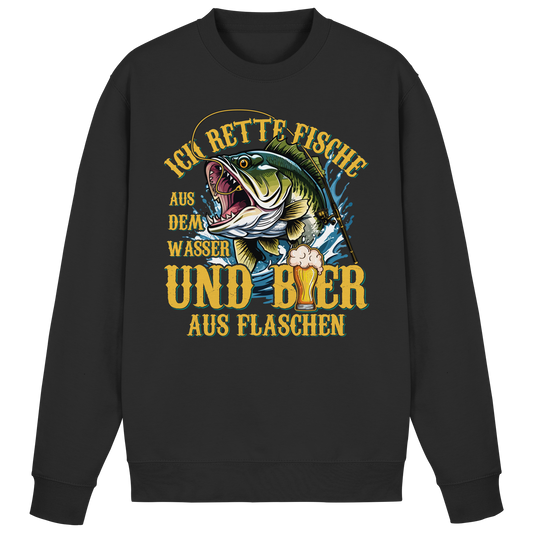 Ich Rette Fische aus dem Wasser und Bier aus Flaschen Angler Angeln Sweatshirt