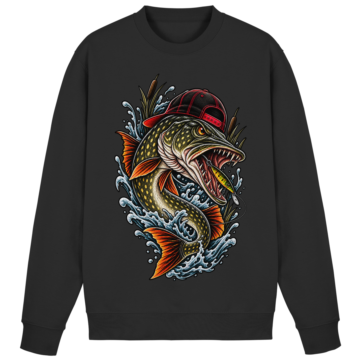 Cooler Hecht mit Cap Angelpulli für Hechtangler Angeln Sweatshirt Pike Pulli