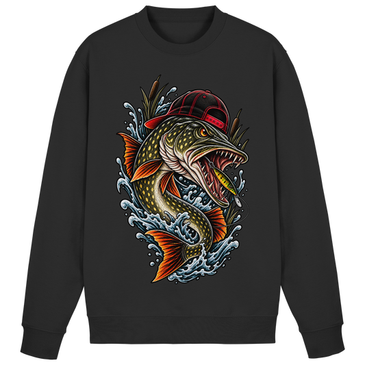 Cooler Hecht mit Cap Angelpulli für Hechtangler Angeln Sweatshirt Pike Pulli