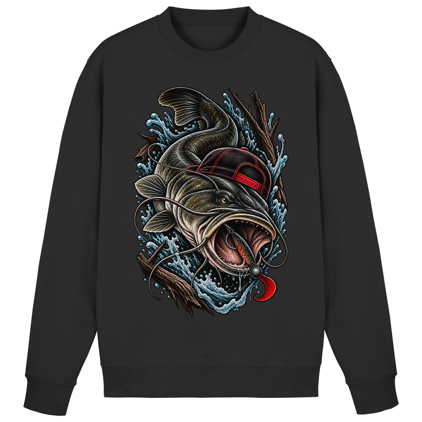 Cooler Waller mit Cap Sweatshirt Wels Angler Pulli für Wallerangler Catfish