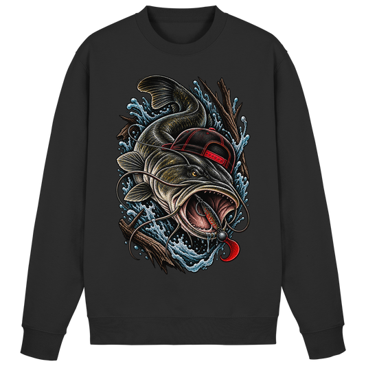 Cooler Waller mit Cap Sweatshirt Wels Angler Pulli für Wallerangler Catfish