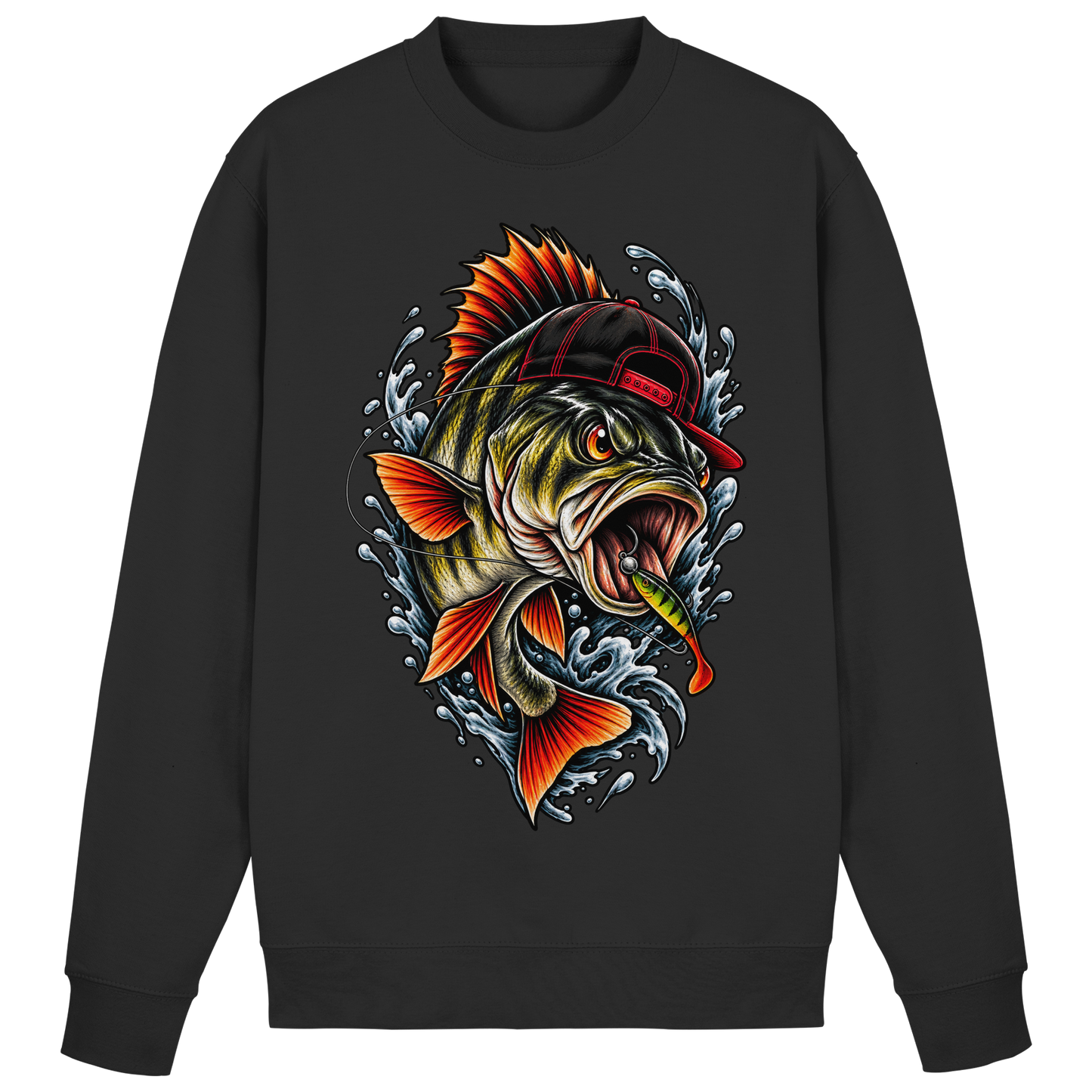 Cooler Barsch mit Cap Angelpulli für Barschangler Perch Sweatshirt Angler Angeln