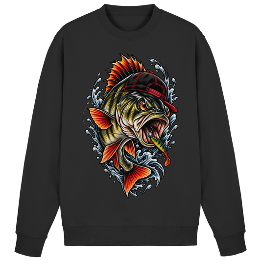 Cooler Barsch mit Cap Angelpulli für Barschangler Perch Sweatshirt Angler Angeln