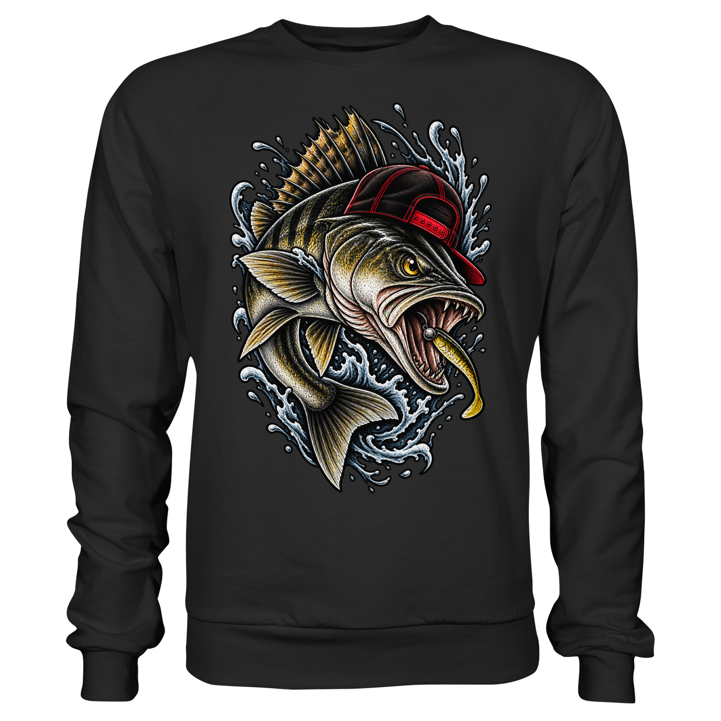 Cooler Barsch mit Cap Angelpulli für Barschangler Sweatshirt Perch Zielfisch