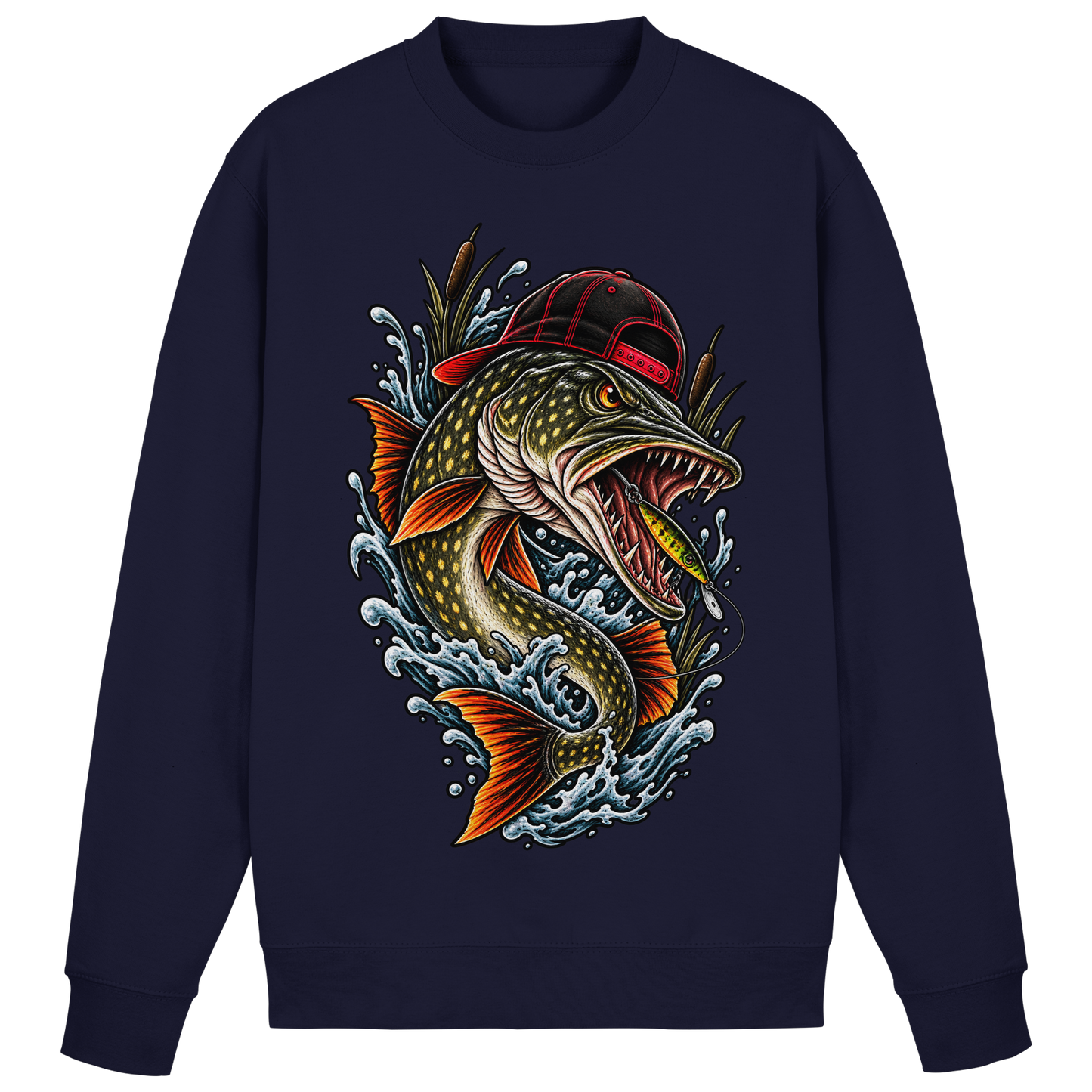 Cooler Hecht mit Cap Angelpulli für Hechtangler Angeln Sweatshirt Pike Pulli