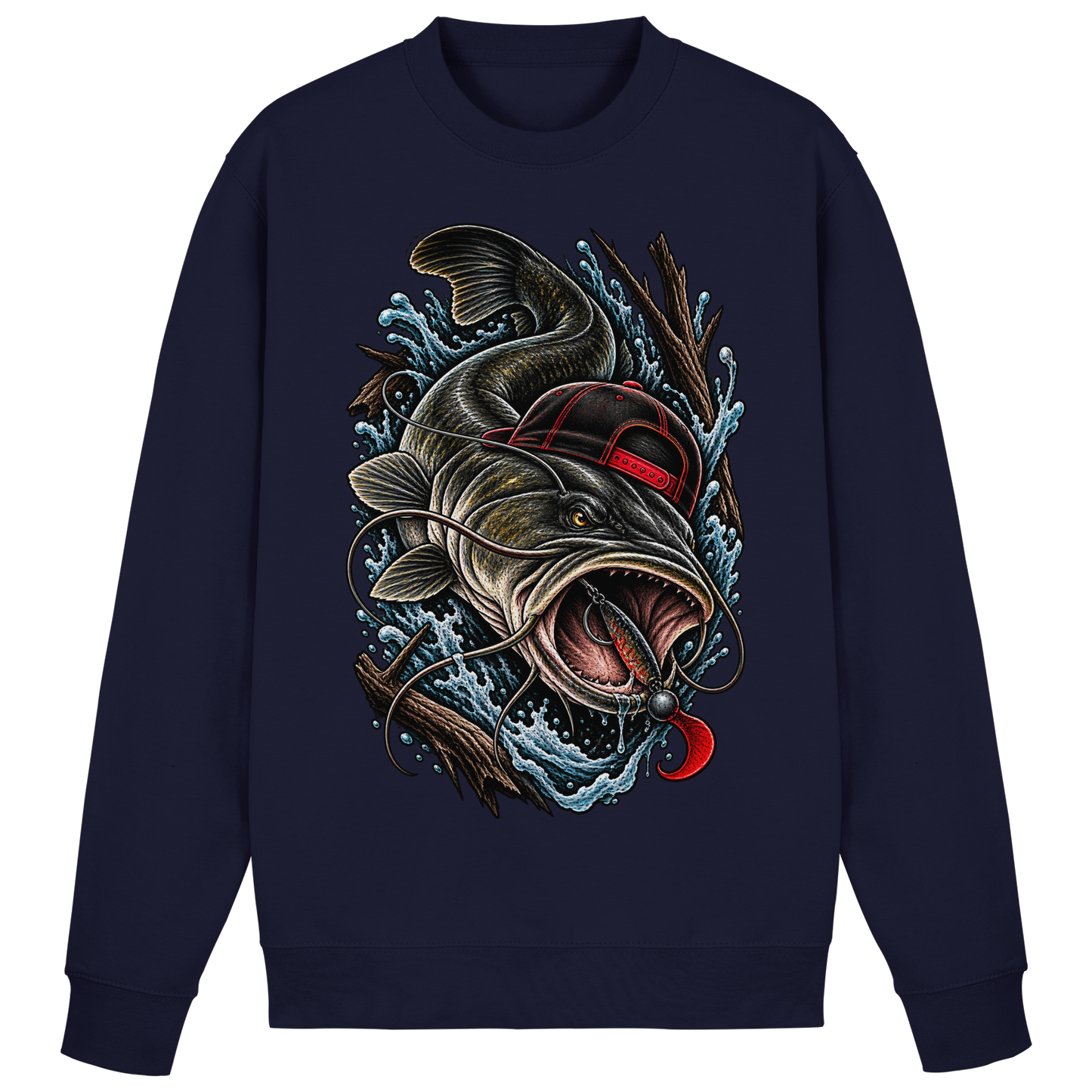 Cooler Waller mit Cap Sweatshirt Wels Angler Pulli für Wallerangler Catfish