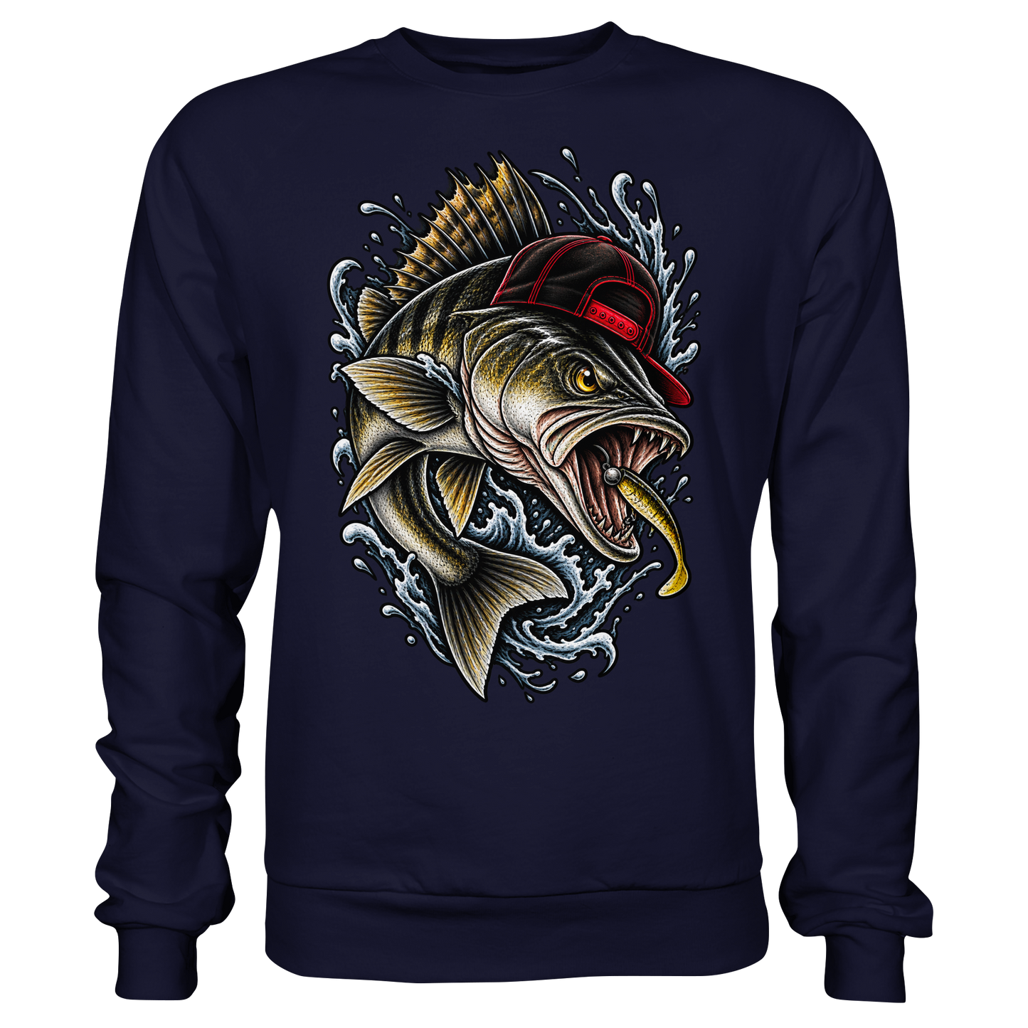 Cooler Barsch mit Cap Angelpulli für Barschangler Sweatshirt Perch Zielfisch