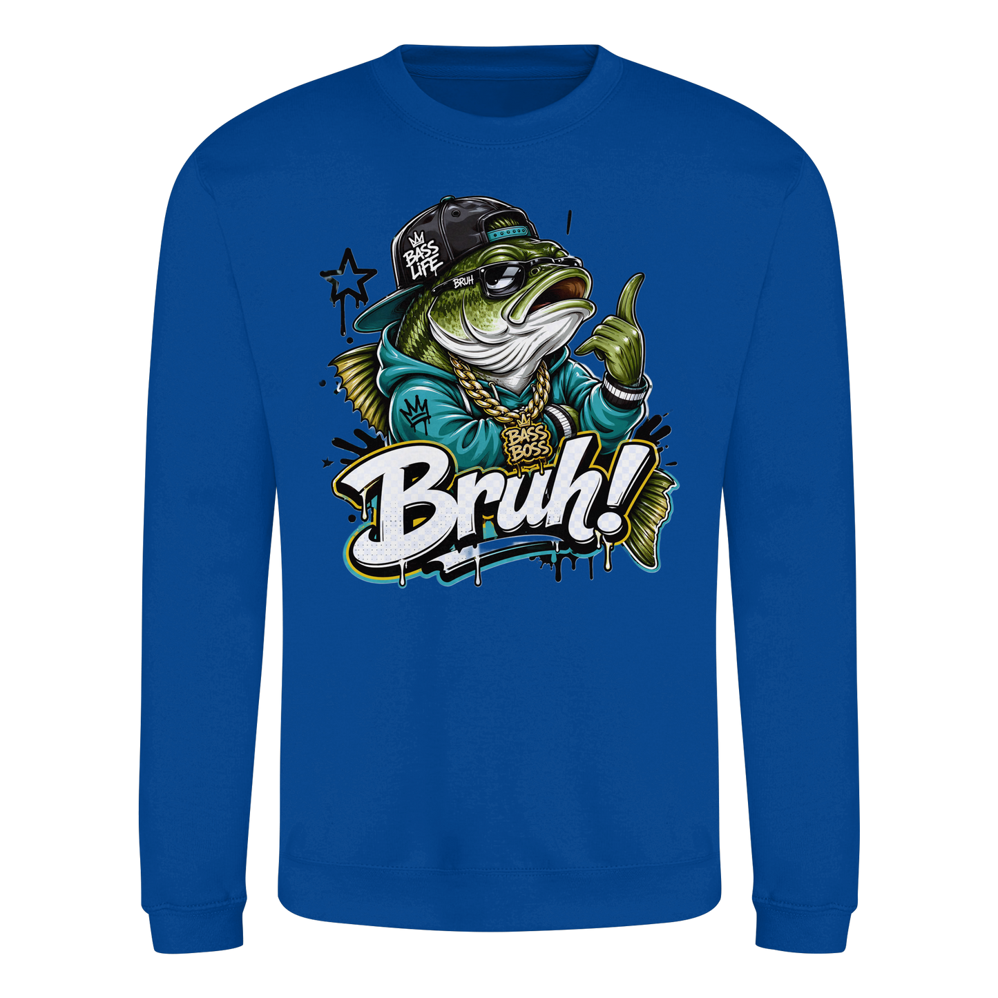 Bruh Bass Boss Life Fishing Hip Hop Barsch Angler Streetwear Sweatshirt
