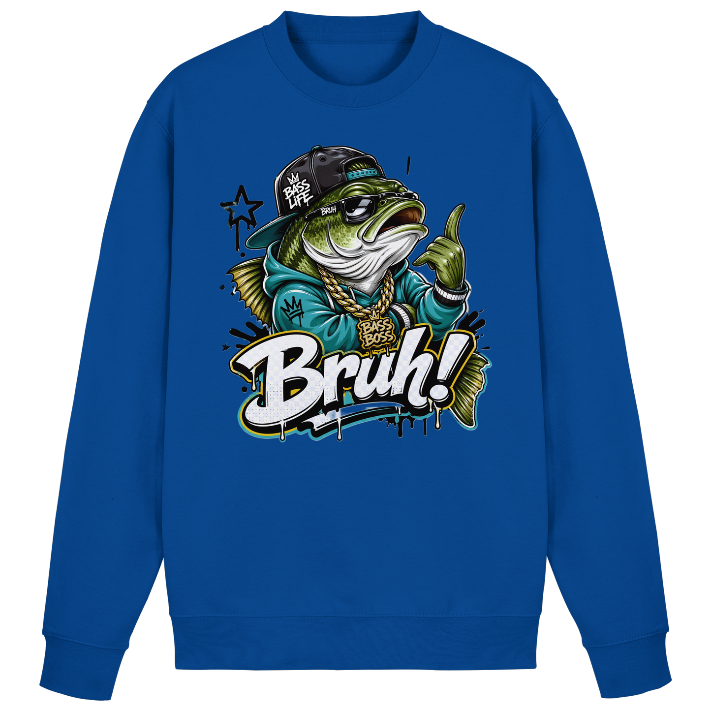 Bruh Bass Boss Life Fishing Hip Hop Barsch Angler Streetwear Sweatshirt