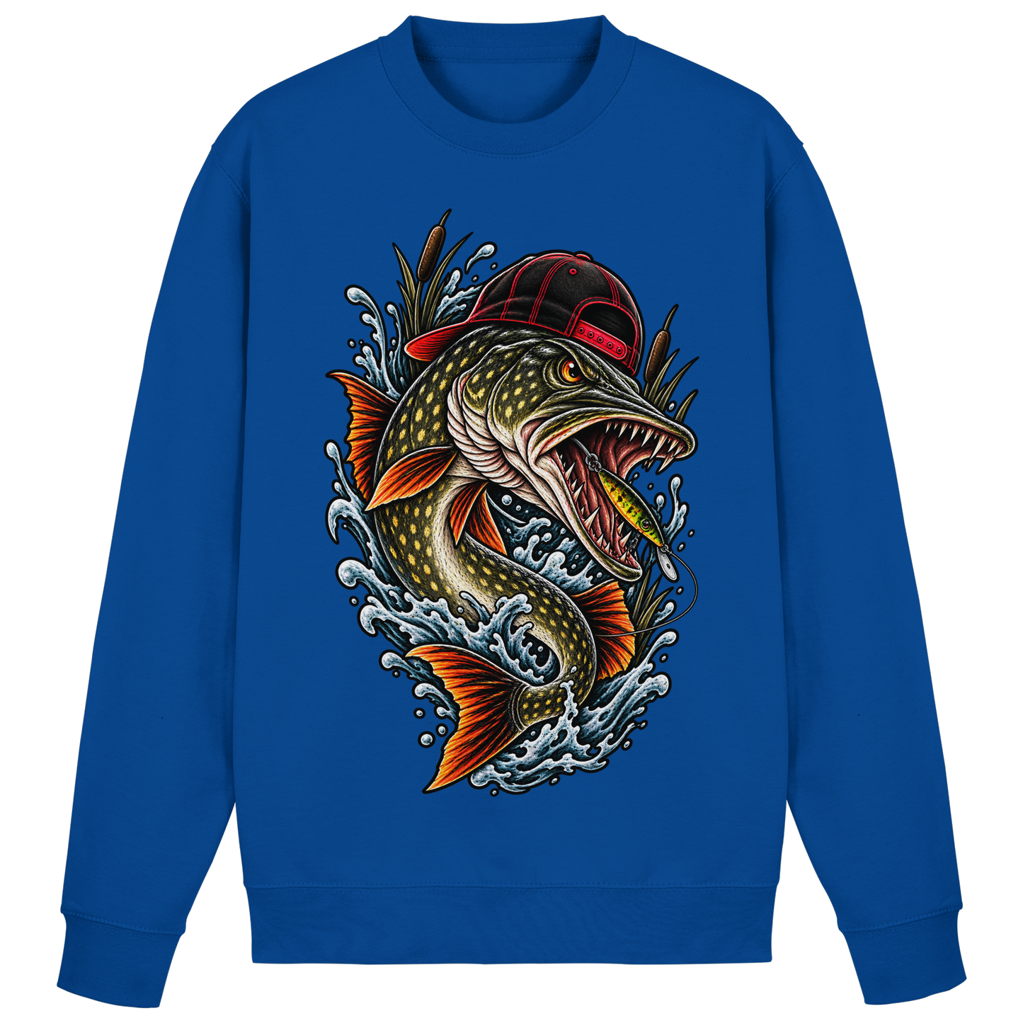 Cooler Hecht mit Cap Angelpulli für Hechtangler Angeln Sweatshirt Pike Pulli