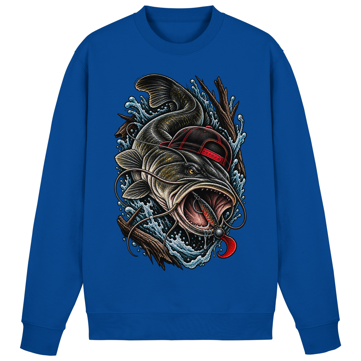 Cooler Waller mit Cap Sweatshirt Wels Angler Pulli für Wallerangler Catfish
