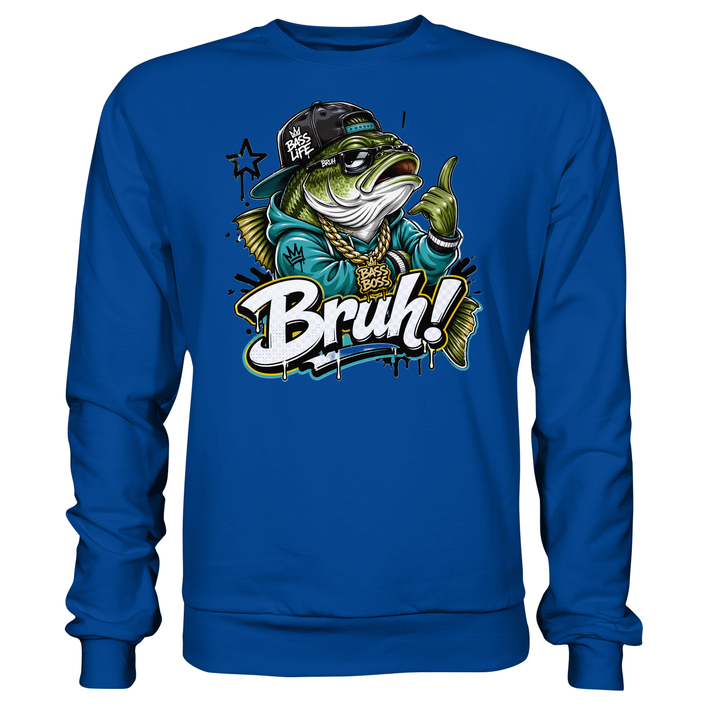 Bruh Bass Boss Life Fishing Hip Hop Barsch Angler Streetwear Sweatshirt