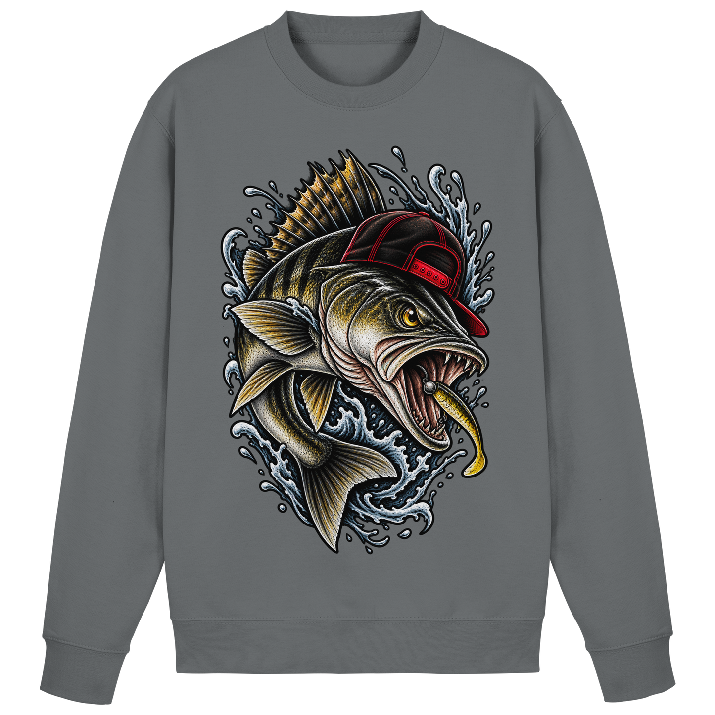Cooler Barsch mit Cap Angelpulli für Barschangler Sweatshirt Perch Zielfisch