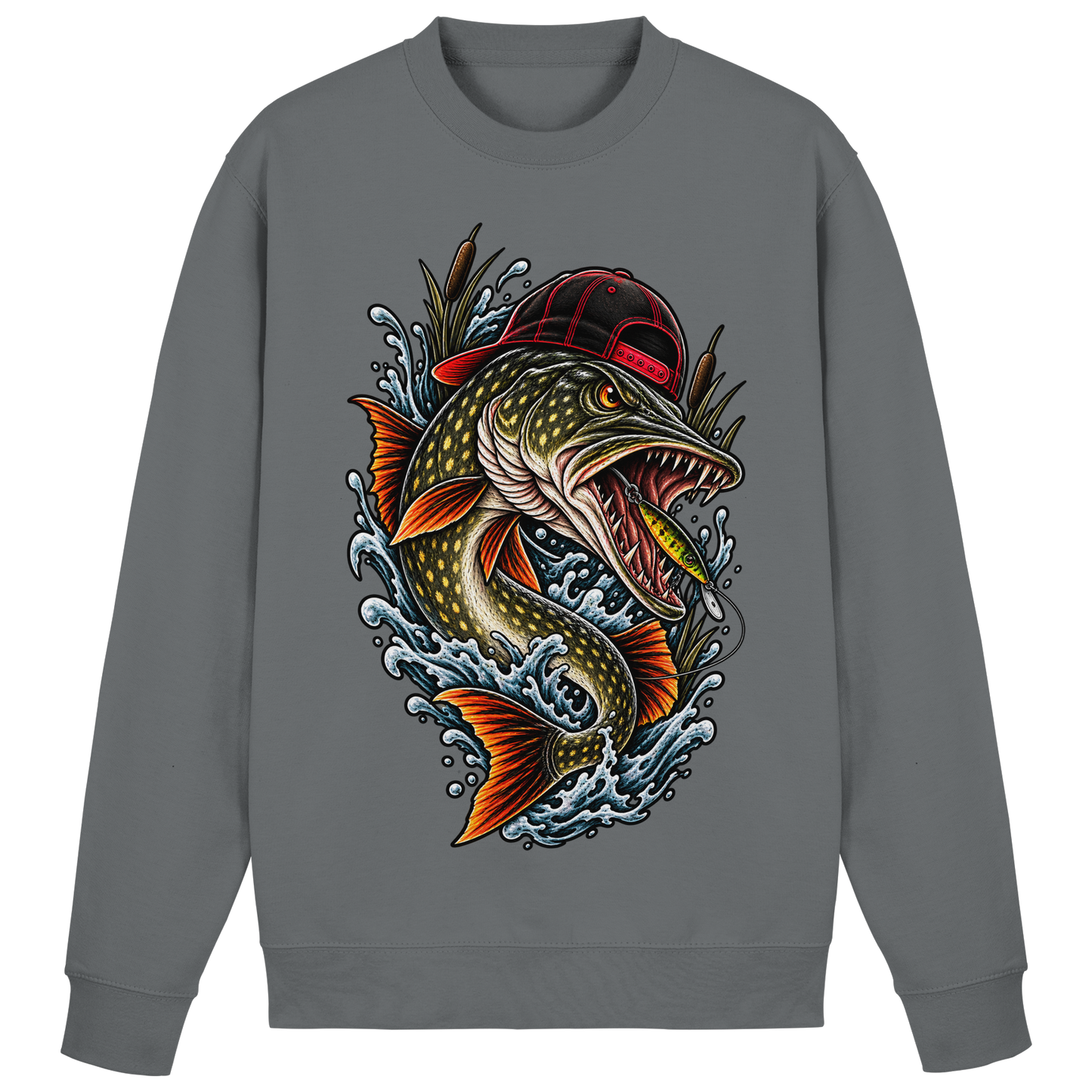 Cooler Hecht mit Cap Angelpulli für Hechtangler Angeln Sweatshirt Pike Pulli