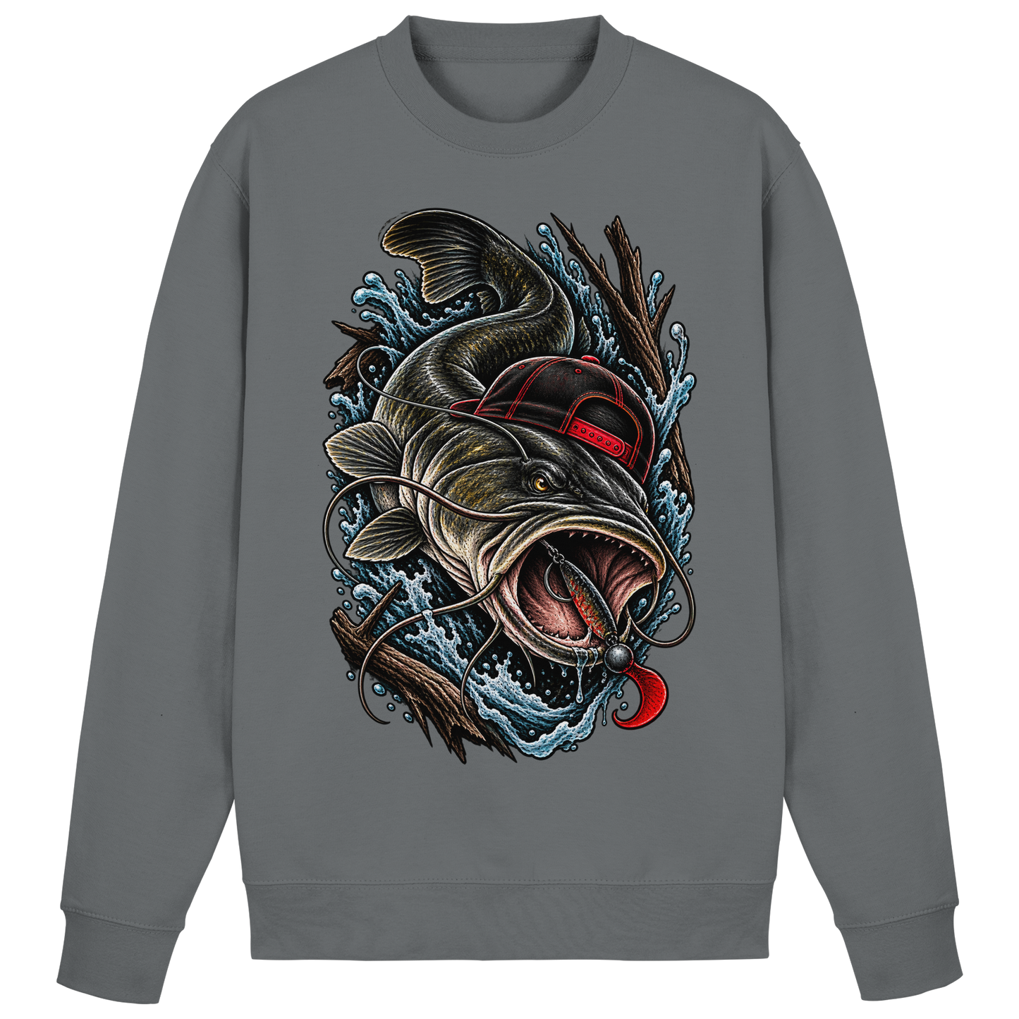 Cooler Waller mit Cap Sweatshirt Wels Angler Pulli für Wallerangler Catfish