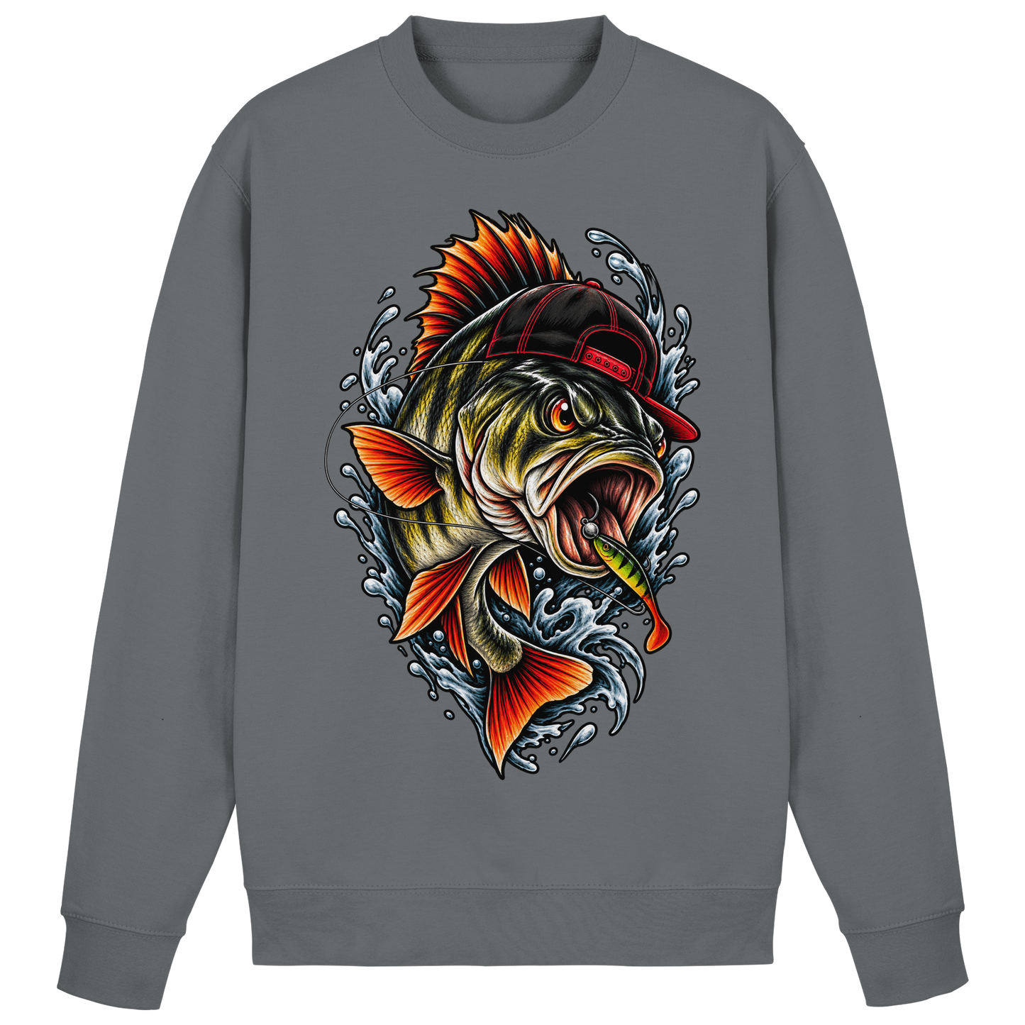 Cooler Barsch mit Cap Angelpulli für Barschangler Perch Sweatshirt Angler Angeln